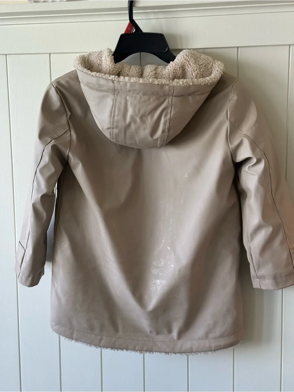 Zara Beige soft rubber Teddy coat with Sherpa Lining, waterproof!